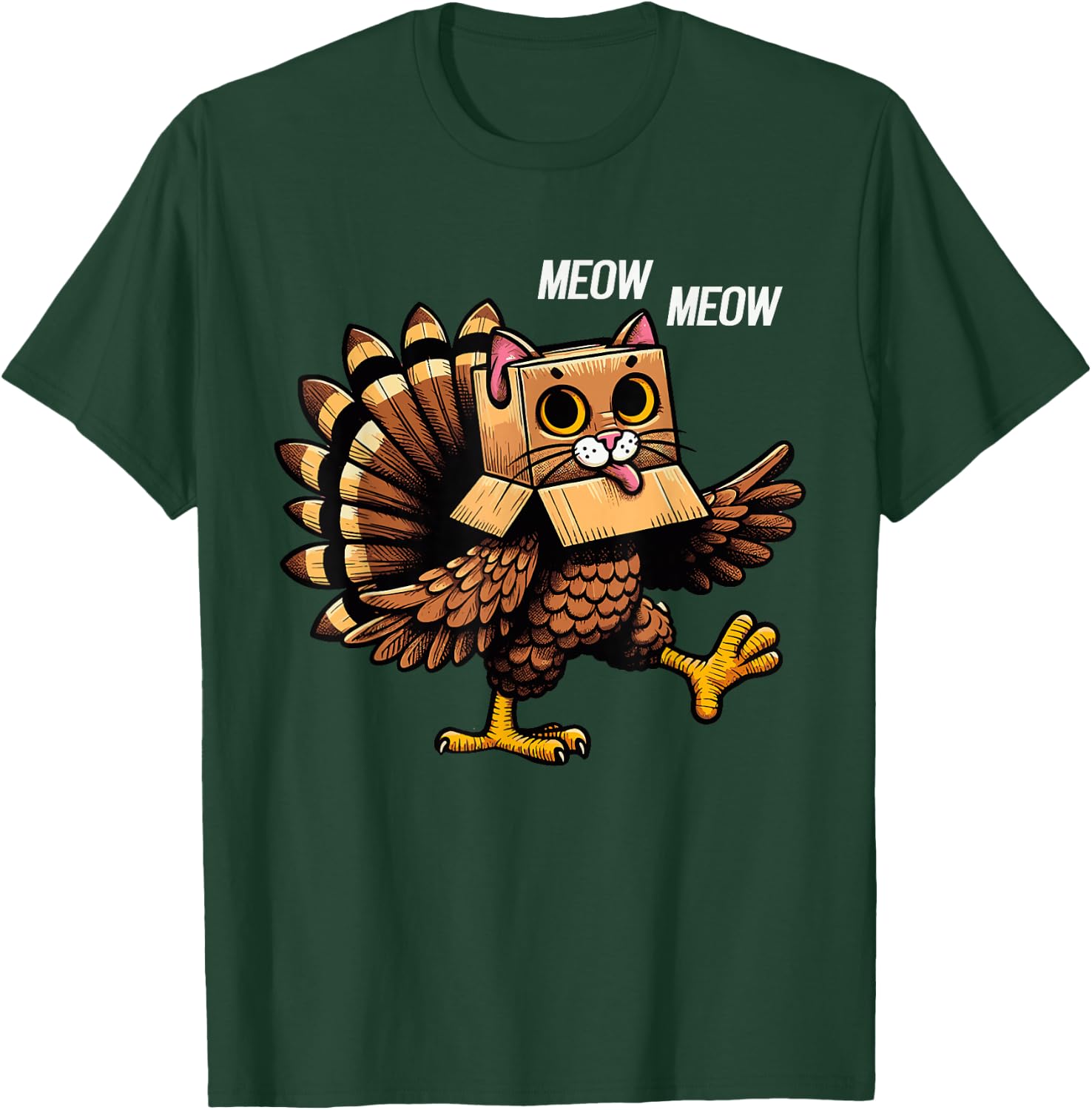 Thanksgiving Cat Meow Funny Men Women Thanksgiving T-Shirt - T-Shirt | Forest