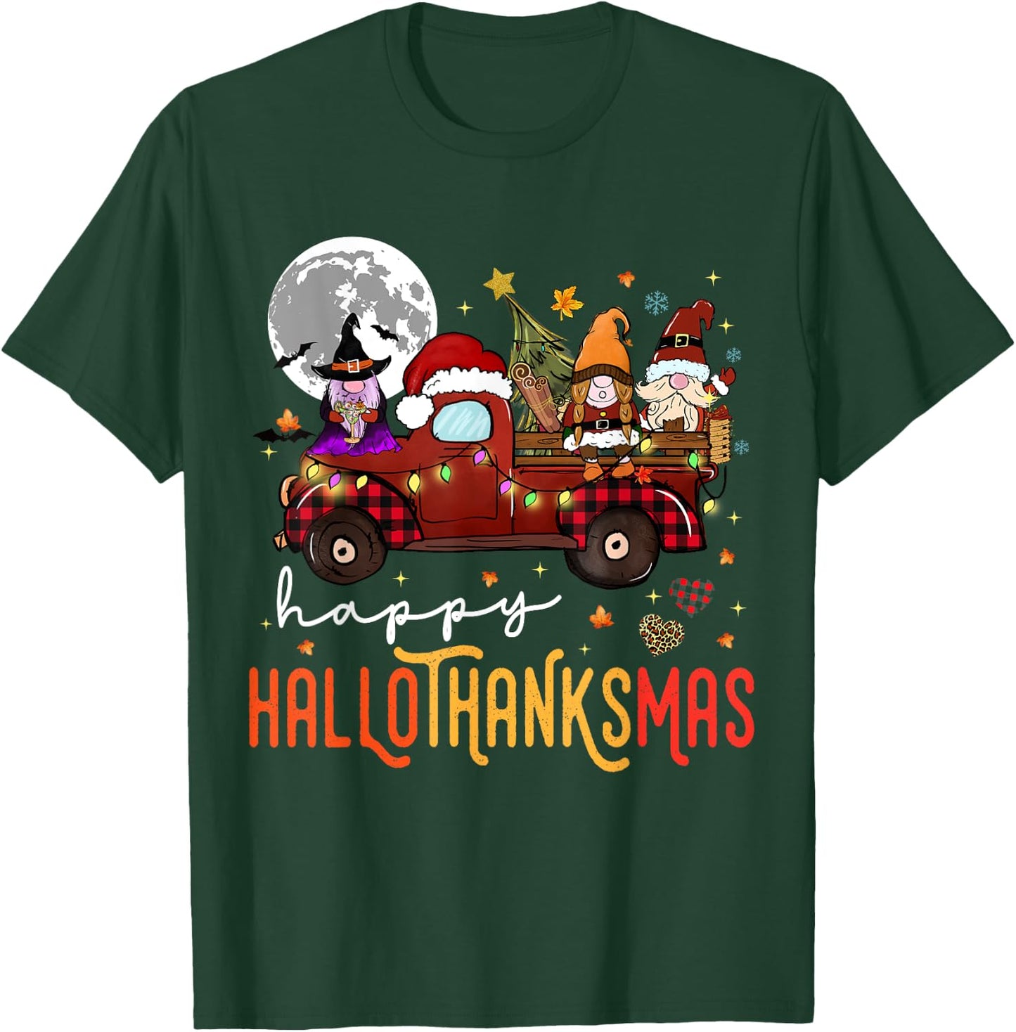 Funny Hallowthanksmas Gnome Christmas T-Shirt - T-Shirt | Forest