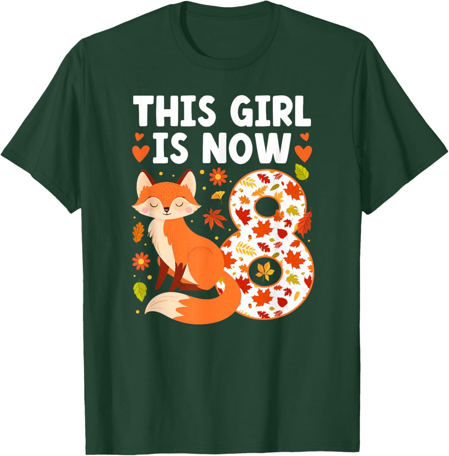 8th Fox Birthday Party 8 Year Old Girl Foxes Birthday Fox T-Shirt - T-Shirt | Forest