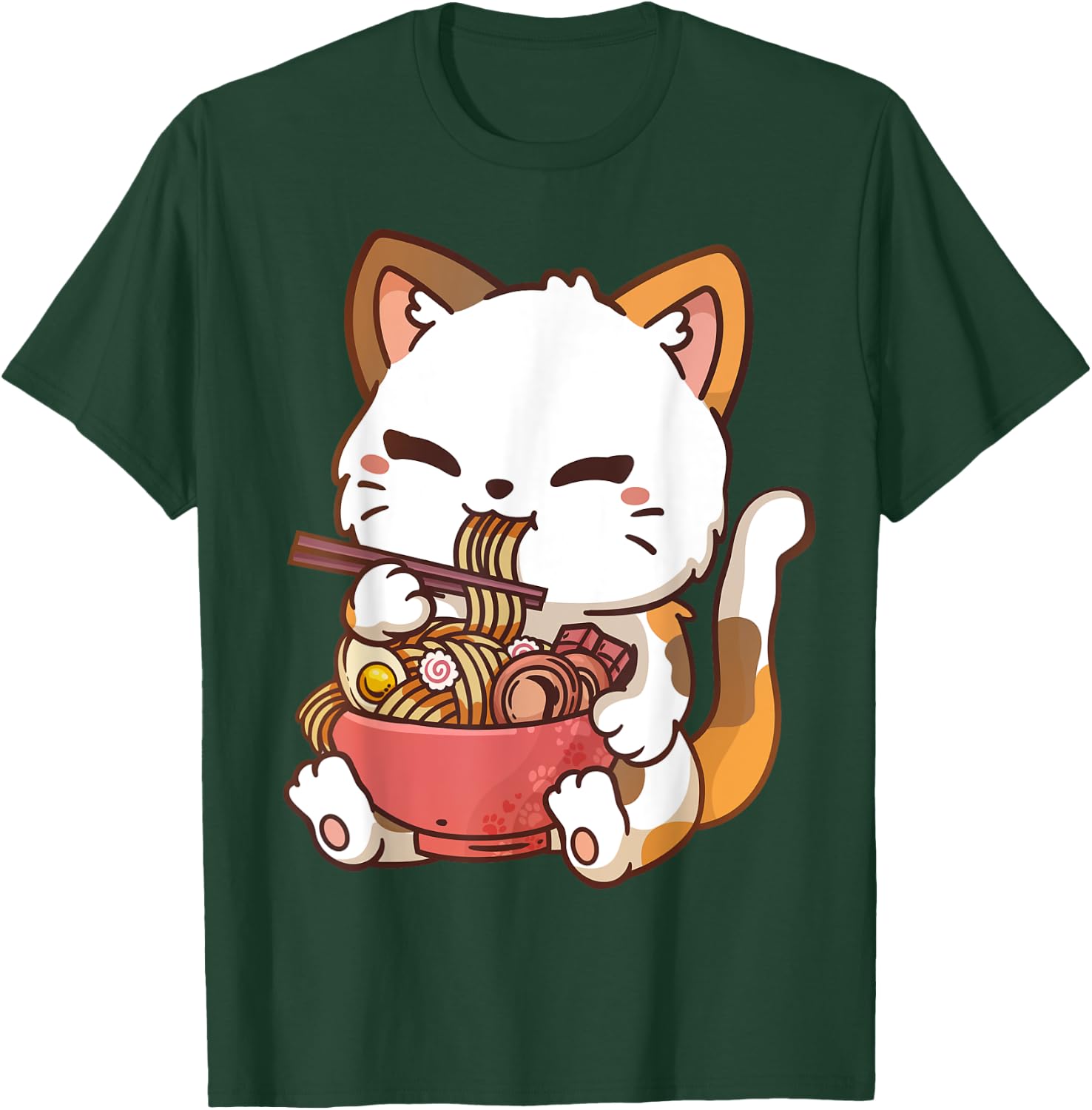 Ramen Cat Anime Kawaii Cat Eating Ramen T-Shirt - T-Shirt | Forest