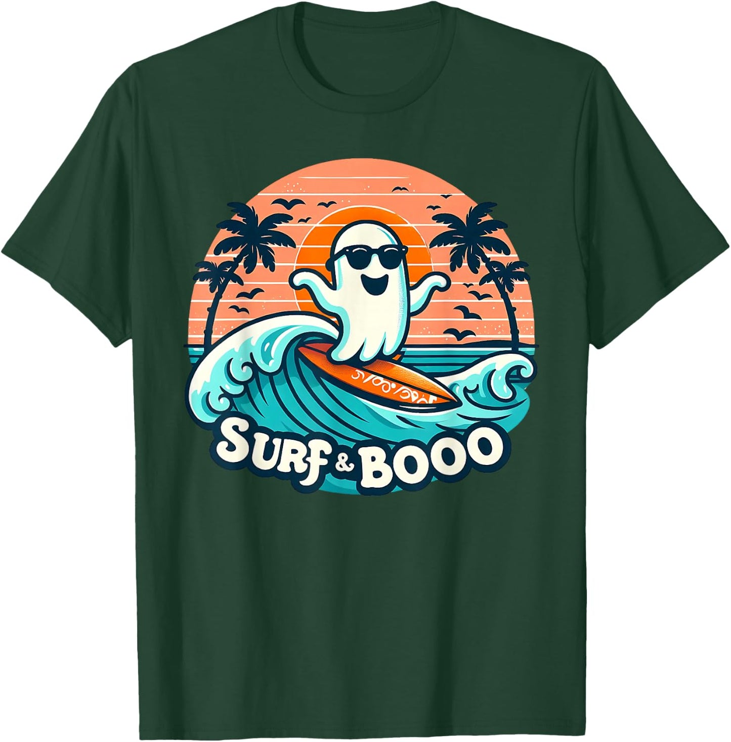 Cool Ghost Costume Surf and Boo Surfing Surfboard Halloween T-Shirt - T-Shirt | Forest