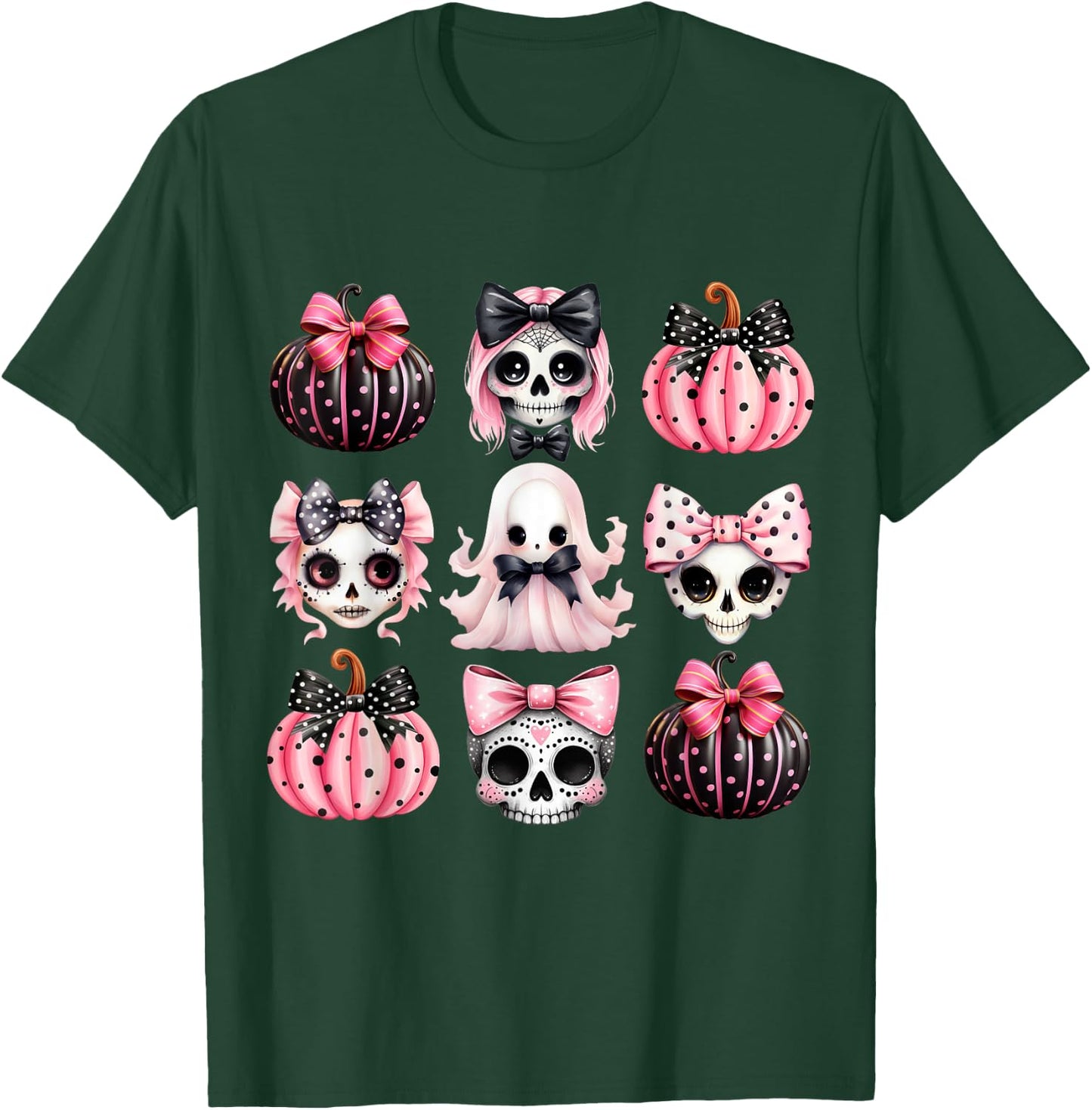Cute Coquette Halloween Bows Black Pink Halloween Girl Women T-Shirt - T-Shirt | Forest