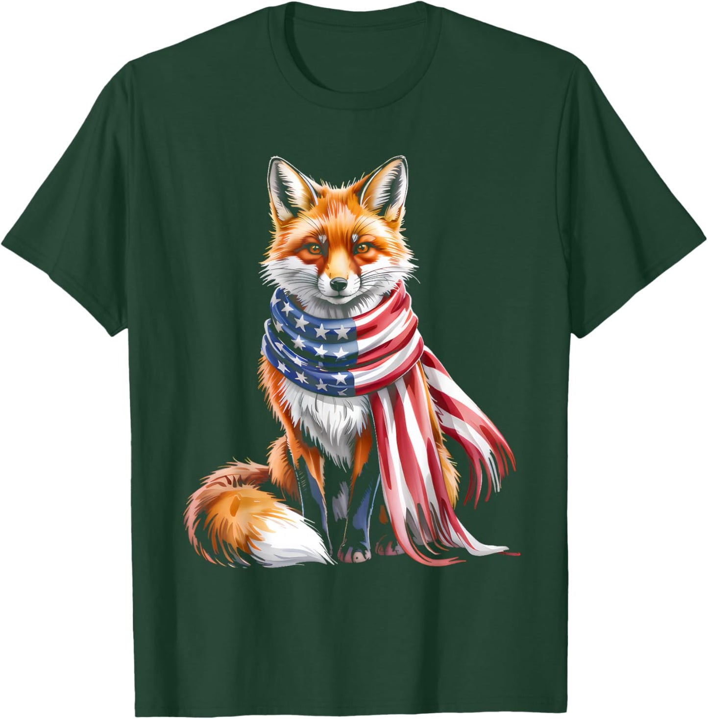 Fox 4th of July American Flag Fox Animal Patriotic Men Women T-Shirt - T-Shirt | Forest