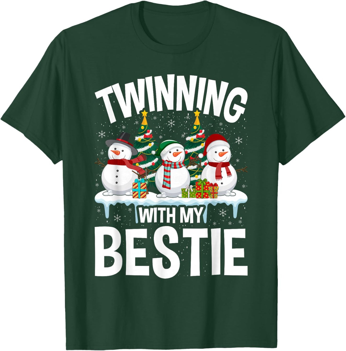 Twinning With My Bestie Xmas Snowman Matching Christmas Kids T-Shirt - T-Shirt | Forest