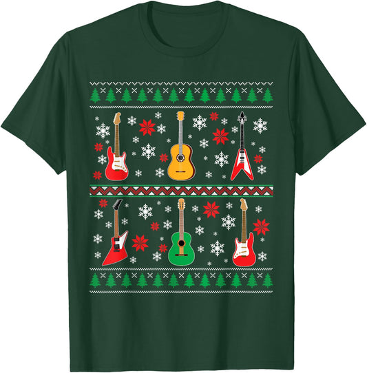 Guitar Ugly Christmas Sweater Guitar Lovers Guitarists Gifts T-Shirt - T-Shirt | Forest