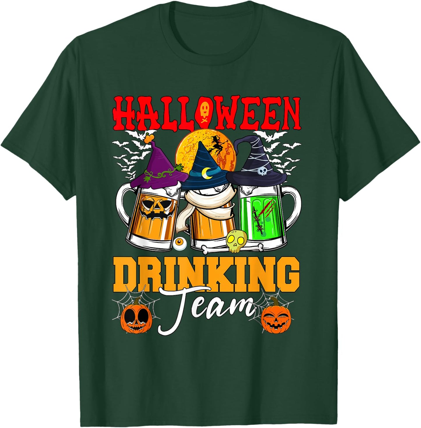 Halloween Drinking Team Three Horror Beer Glasses As Witch T-Shirt - T-Shirt | Forest