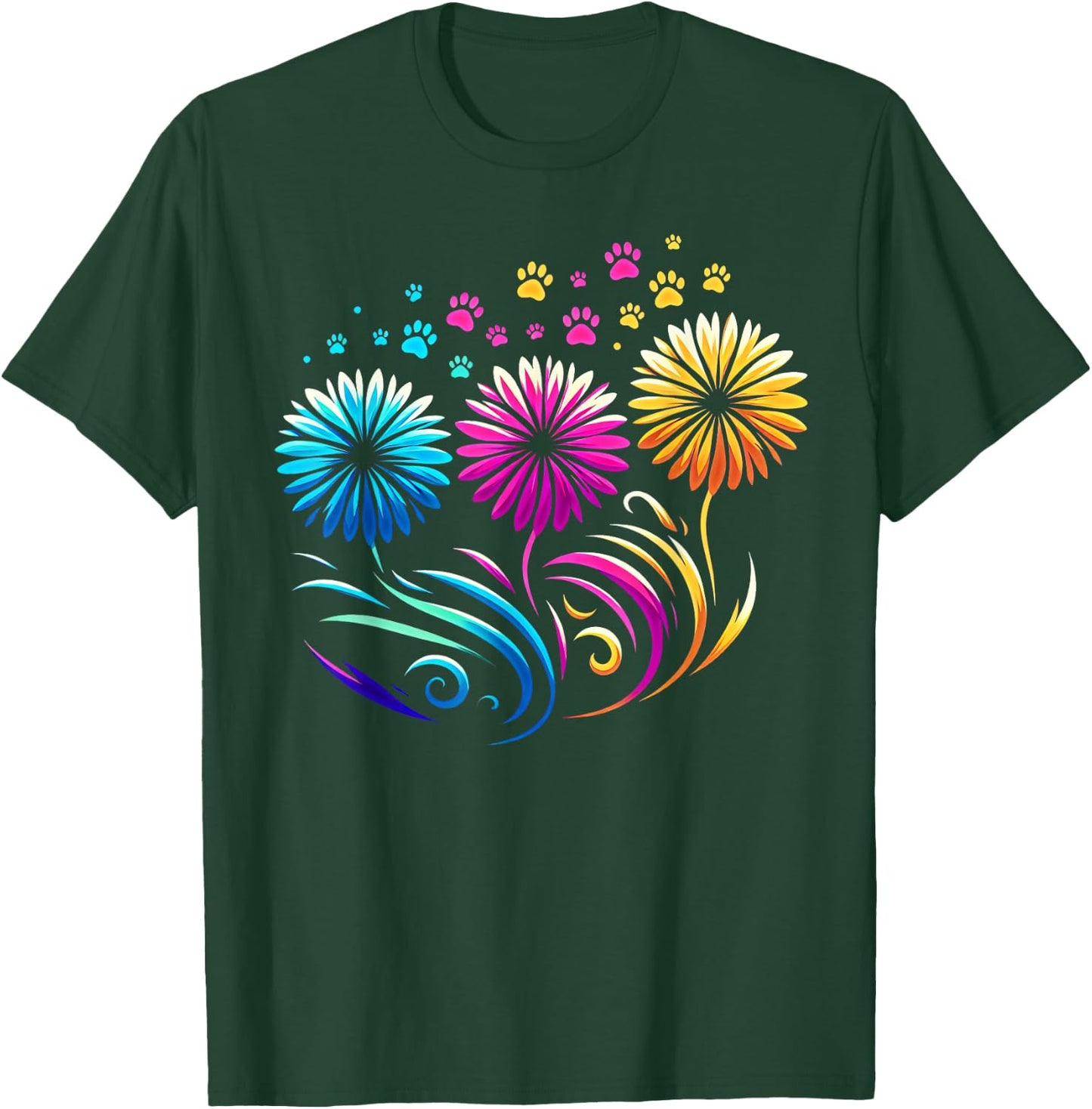 Dandelion Flowers Cute Dog Paw Funny Cat Paw Men Women Kids T-Shirt - T-Shirt | Forest