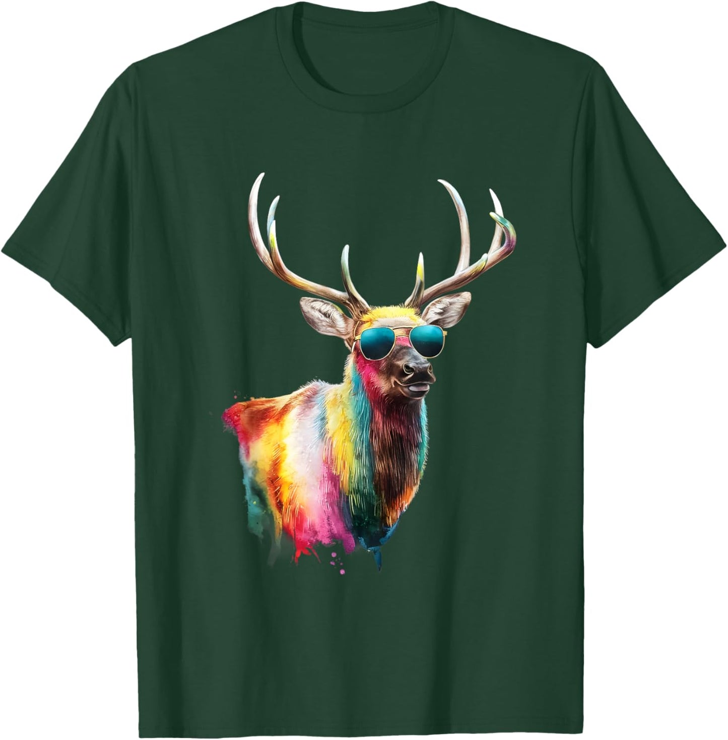 Elk Men Woman Colorful Watercolor Elk T-Shirt - T-Shirt | Forest