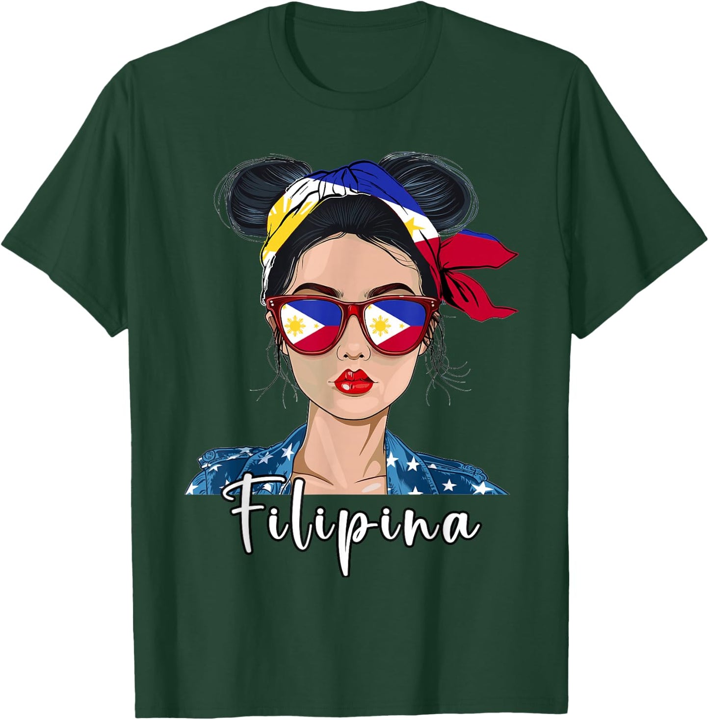 Filipina Flag Souvenirs Woman Uniform Girl Hat Philippines T-Shirt - T-Shirt | Forest