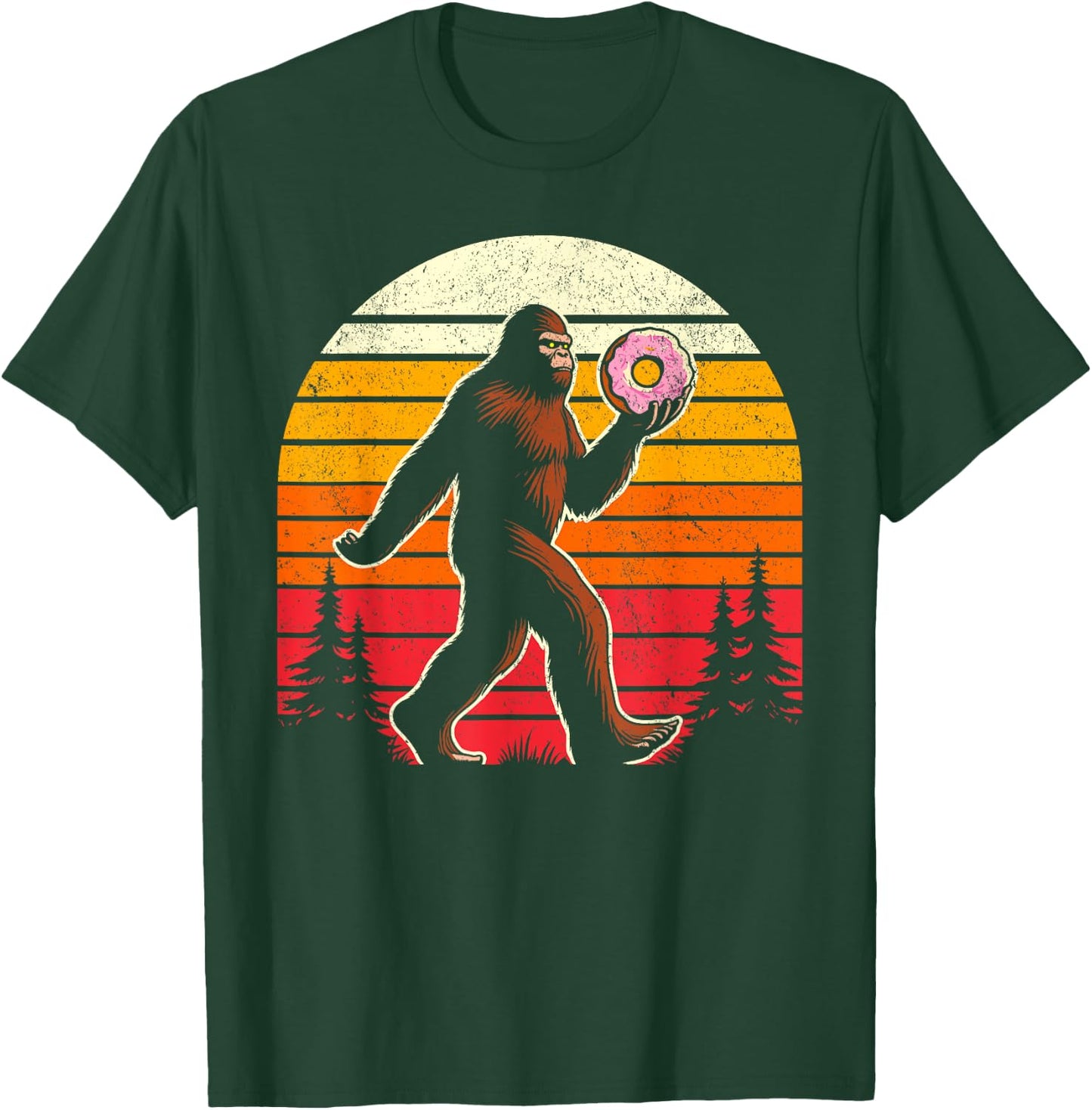 Donut bigfoot funny sasquatch holding donuts retro vintage T-Shirt - T-Shirt | Forest