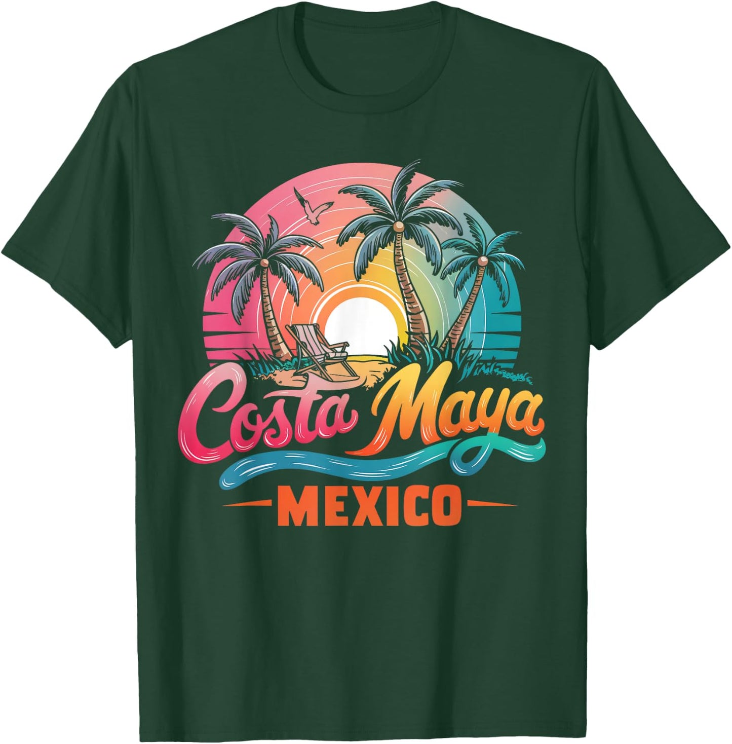 Costa Maya Mexico Tropical Sunset beach Souvenir Vacation Men Women Girls Kids T-Shirt - T-Shirt | Forest