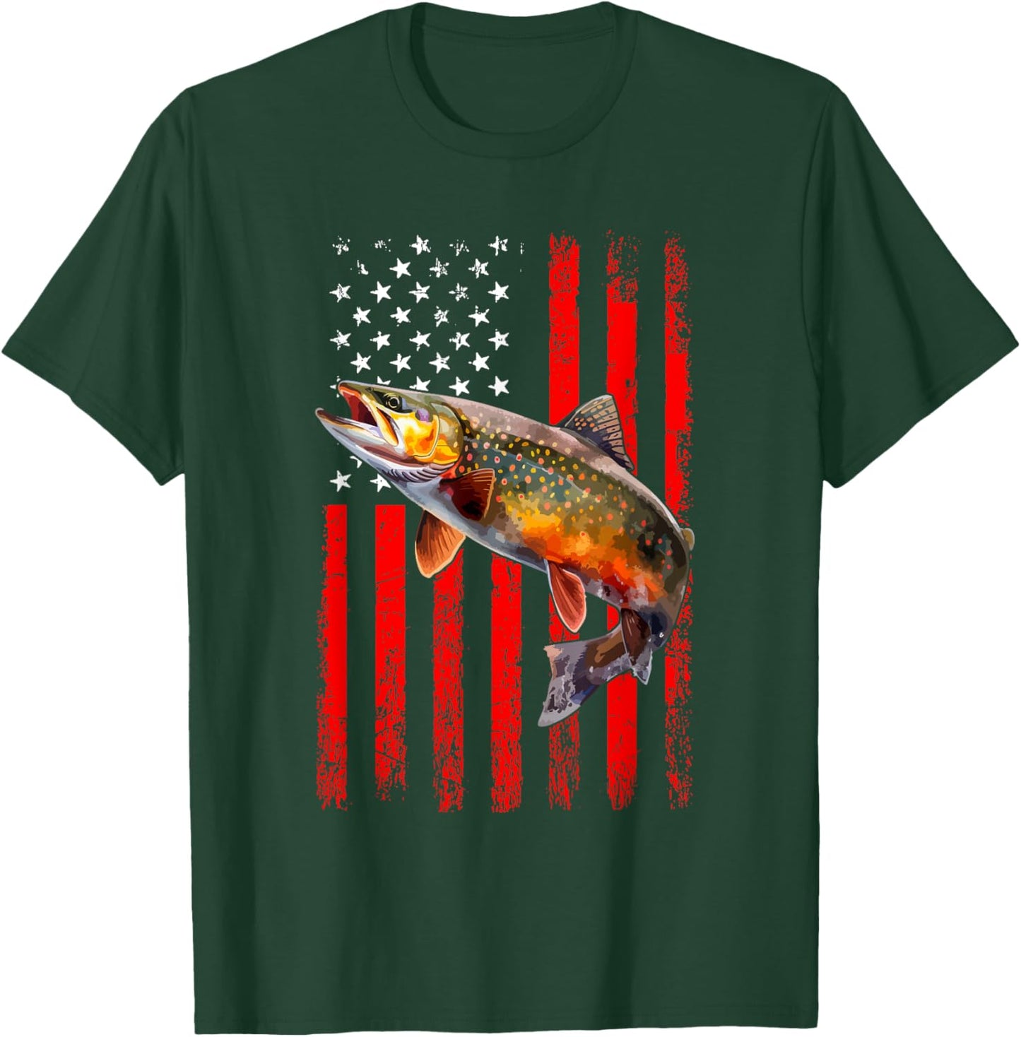 Speckled Brook trout American flag Fishing T-Shirt - T-Shirt | Forest