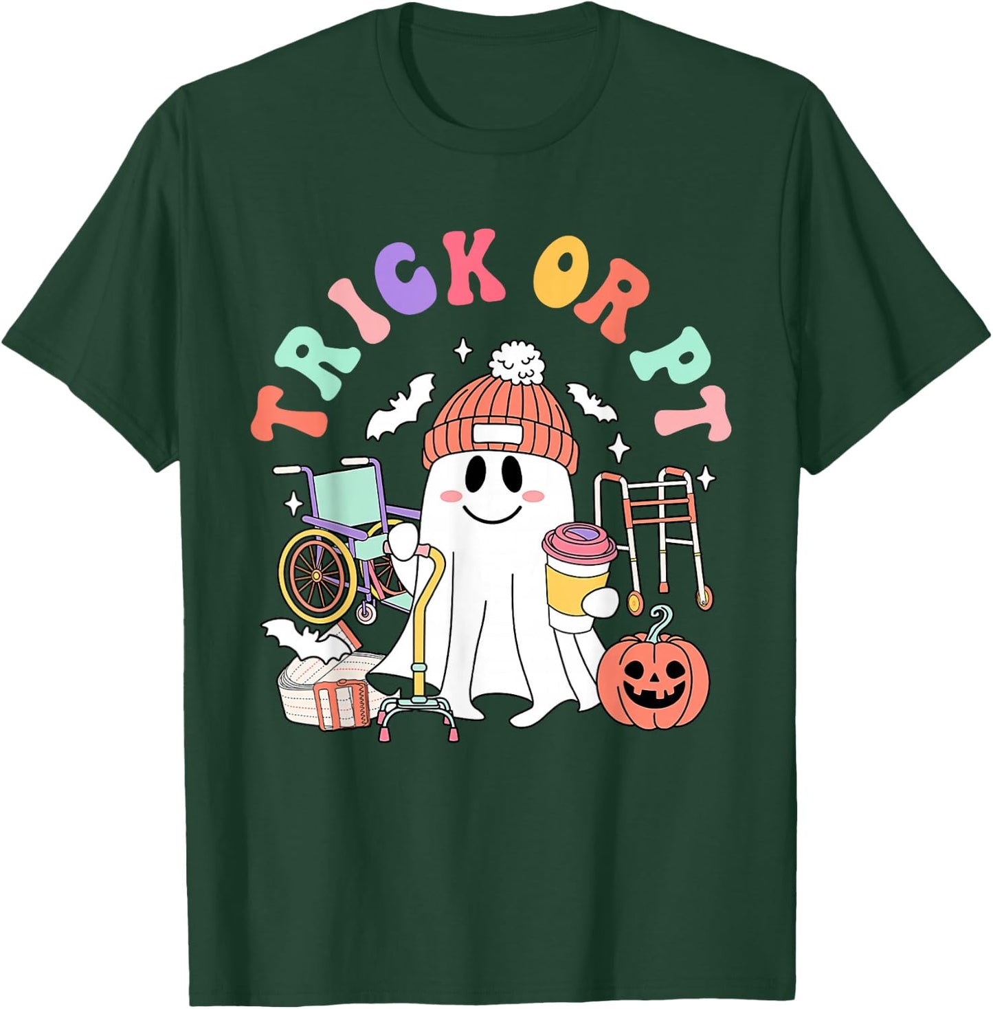 Retro Trick Or PT Physical Therapy Boo Ghost PT Halloween T-Shirt - T-Shirt | Forest