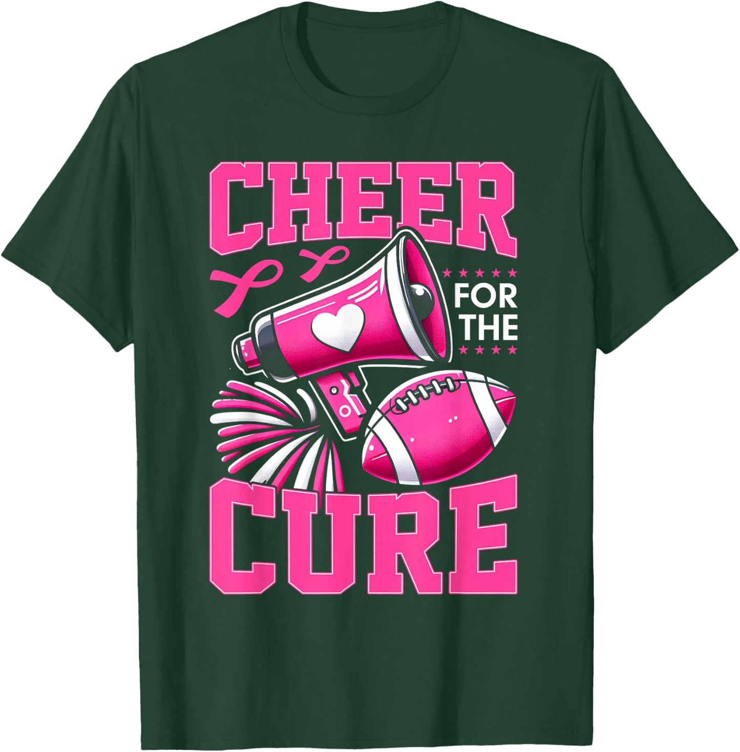 Cheer For The Cure Breast Cancer Awareness Cheerleader Funny T-Shirt - T-Shirt | Forest