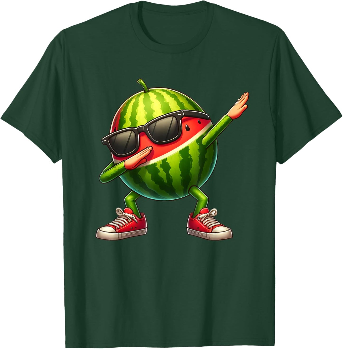 Watermelon Dabbing In Ninja Style Funny Watermelon Graphic T-Shirt - T-Shirt | Forest