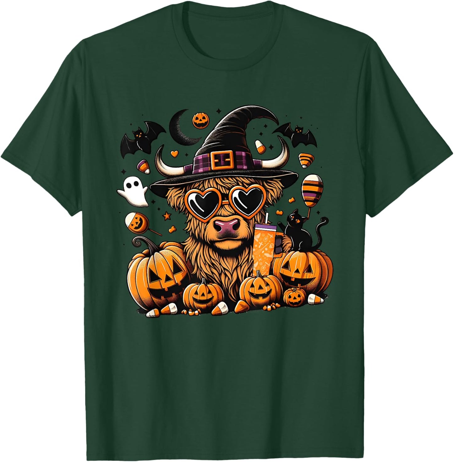 Halloween Highland Cow , Cute Witch Spooky Halloween Cow T-Shirt - T-Shirt | Forest