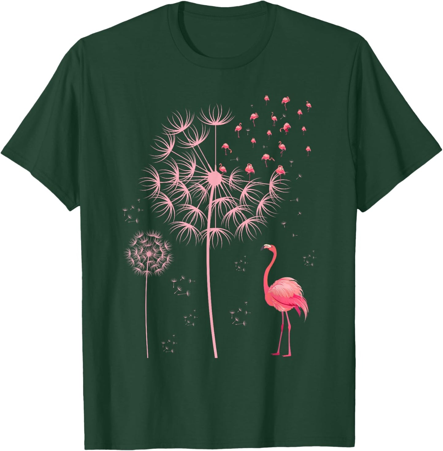 Flower Dandelion Exotic Animal Tropical Bird Pink Flamingo T-Shirt - T-Shirt | Forest