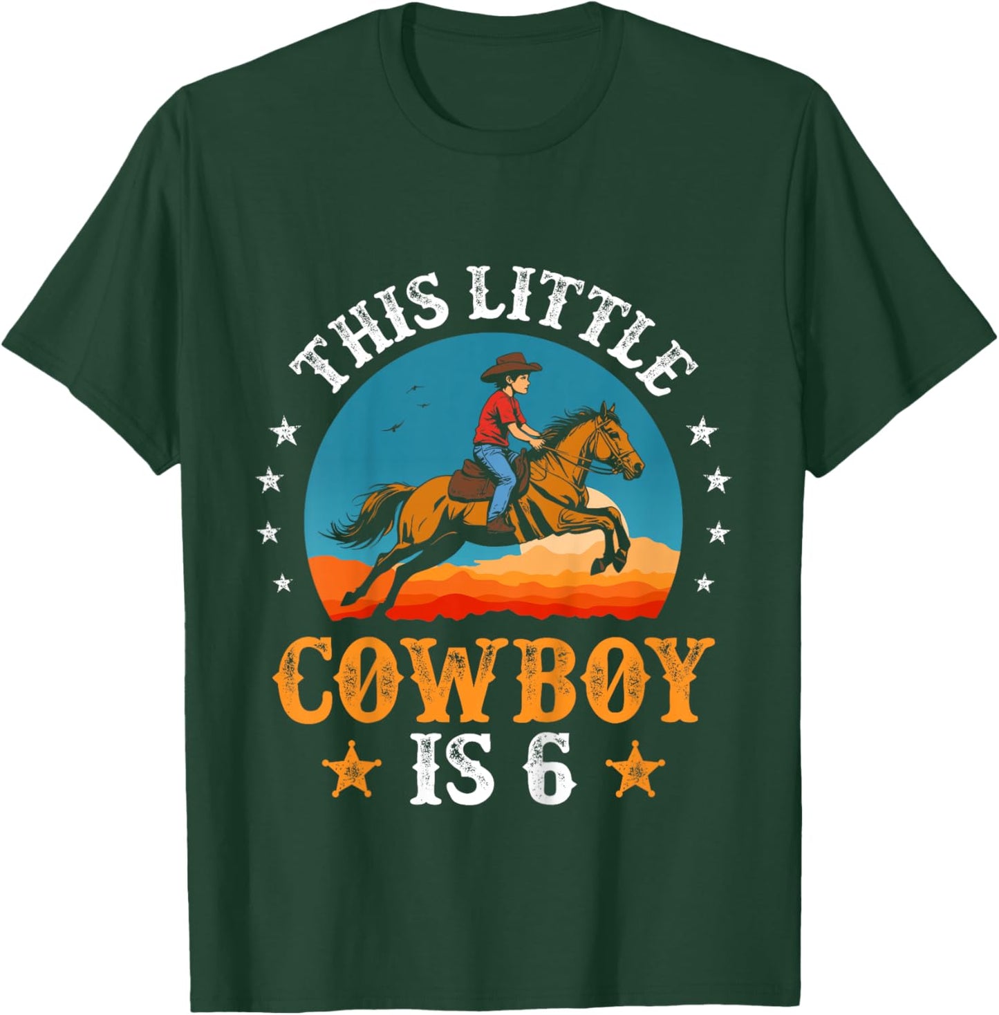 Kids Cowboy 6th Birthday Boys 6 Year Old Rodeo Horse Riding T-Shirt - T-Shirt | Forest