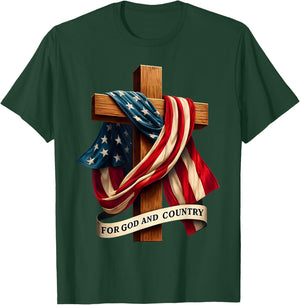 For God and Country Cross Christian Patriotic Jesus Lovers , Small, Black T-Shirt - T-Shirt | Forest
