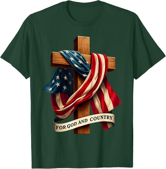 For God and Country Cross Christian Patriotic Jesus Lovers , Small, Black T-Shirt - T-Shirt | Forest