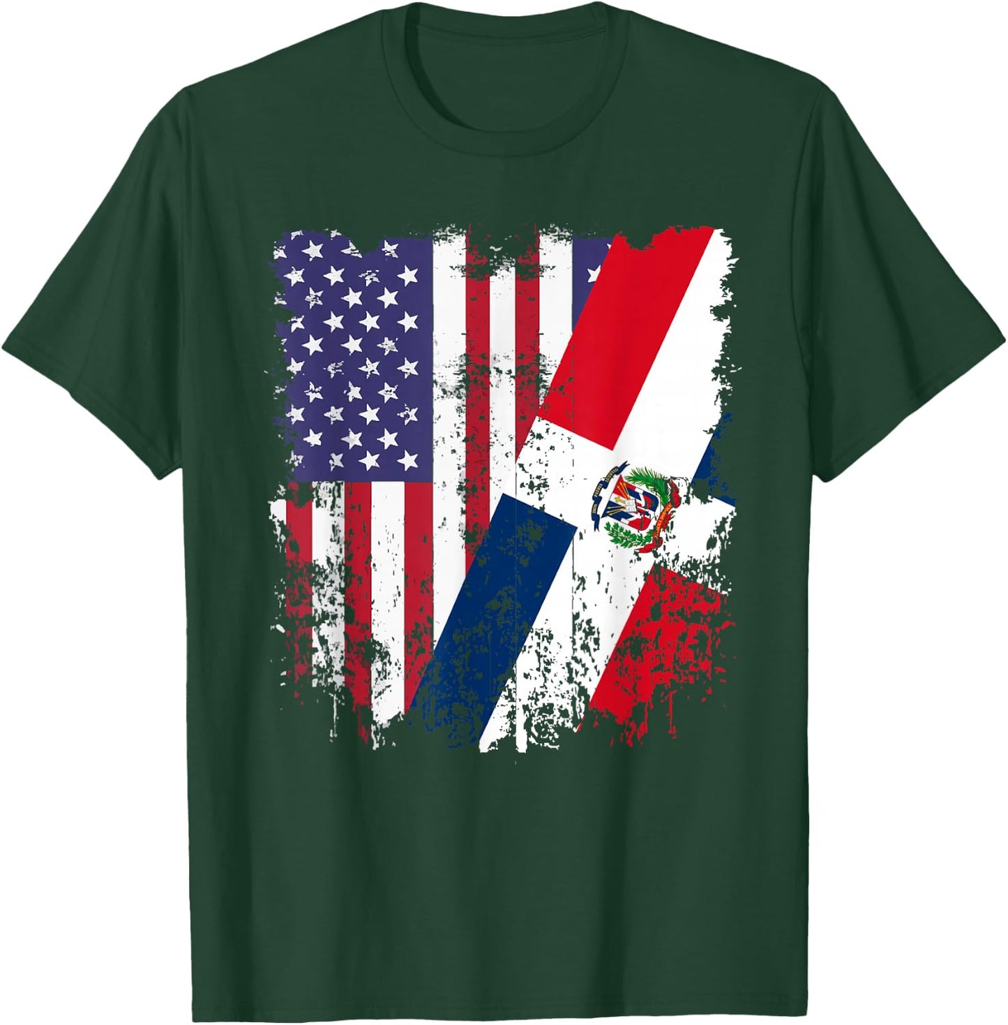 Dominican Republic Roots Half American Flag Dominican T-Shirt - T-Shirt | Forest