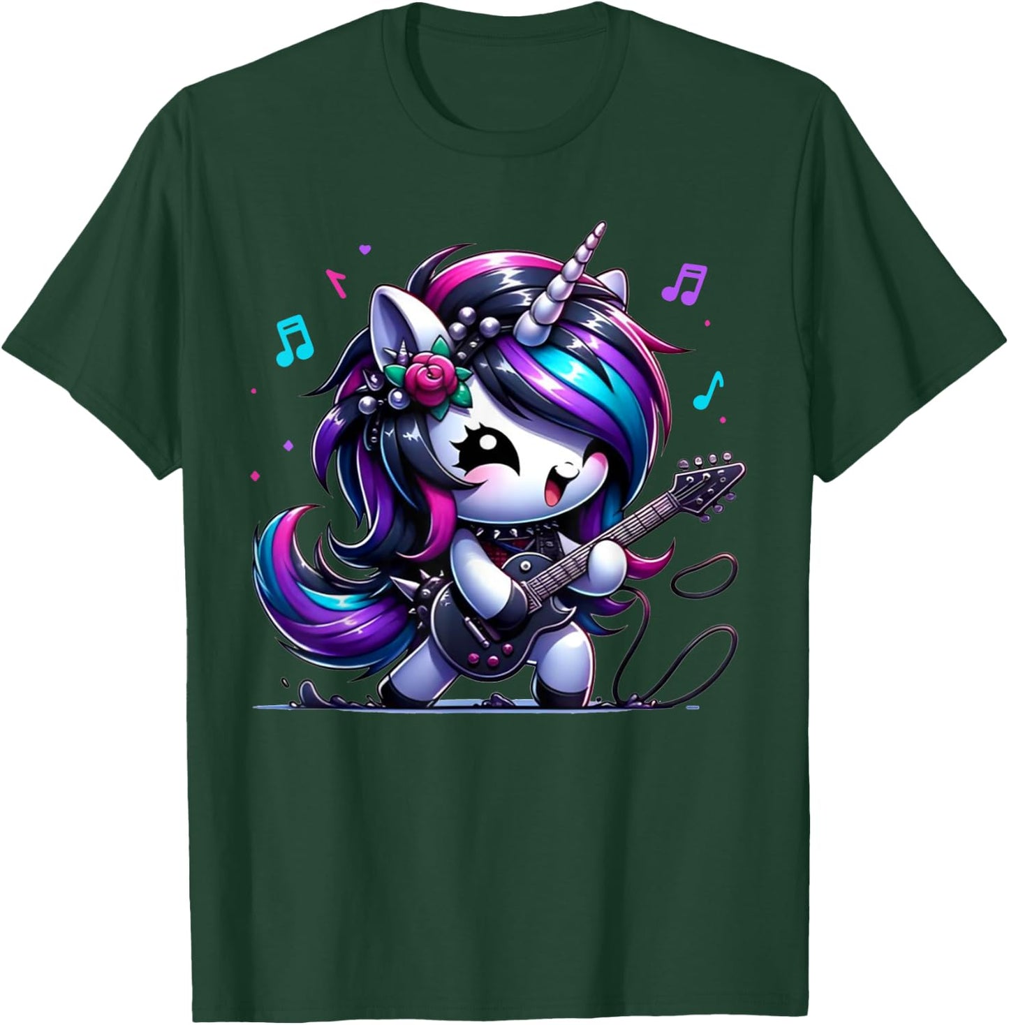 Unicorn Rock & Roll Guitar Rockin Music Guitarist Girl Women T-Shirt - T-Shirt | Forest