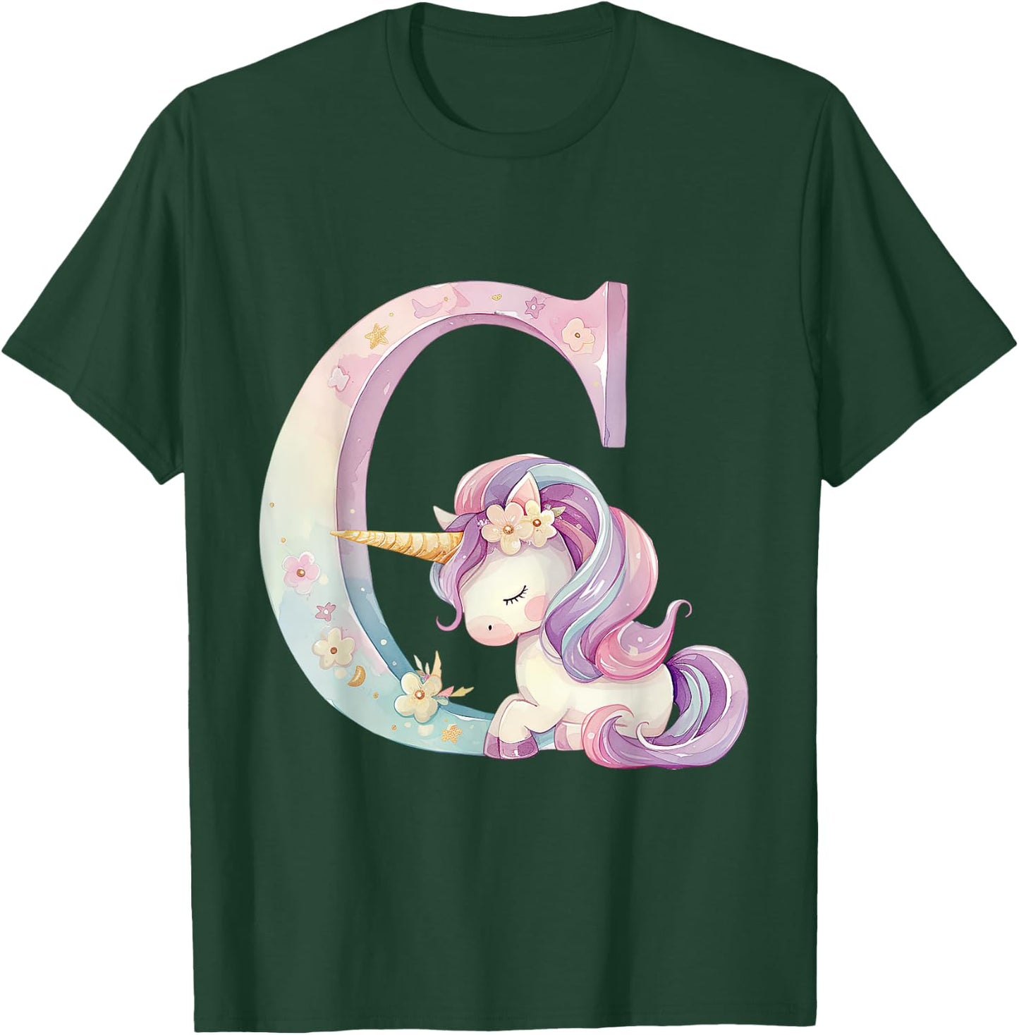 C Initial Letter Alphabet Unicorn Birthday Outfit Monogram C T-Shirt - T-Shirt | Forest