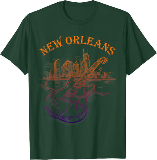 New Orleans Louisiana LA | Skyline | Guitar Musician T-Shirt - T-Shirt | Forest