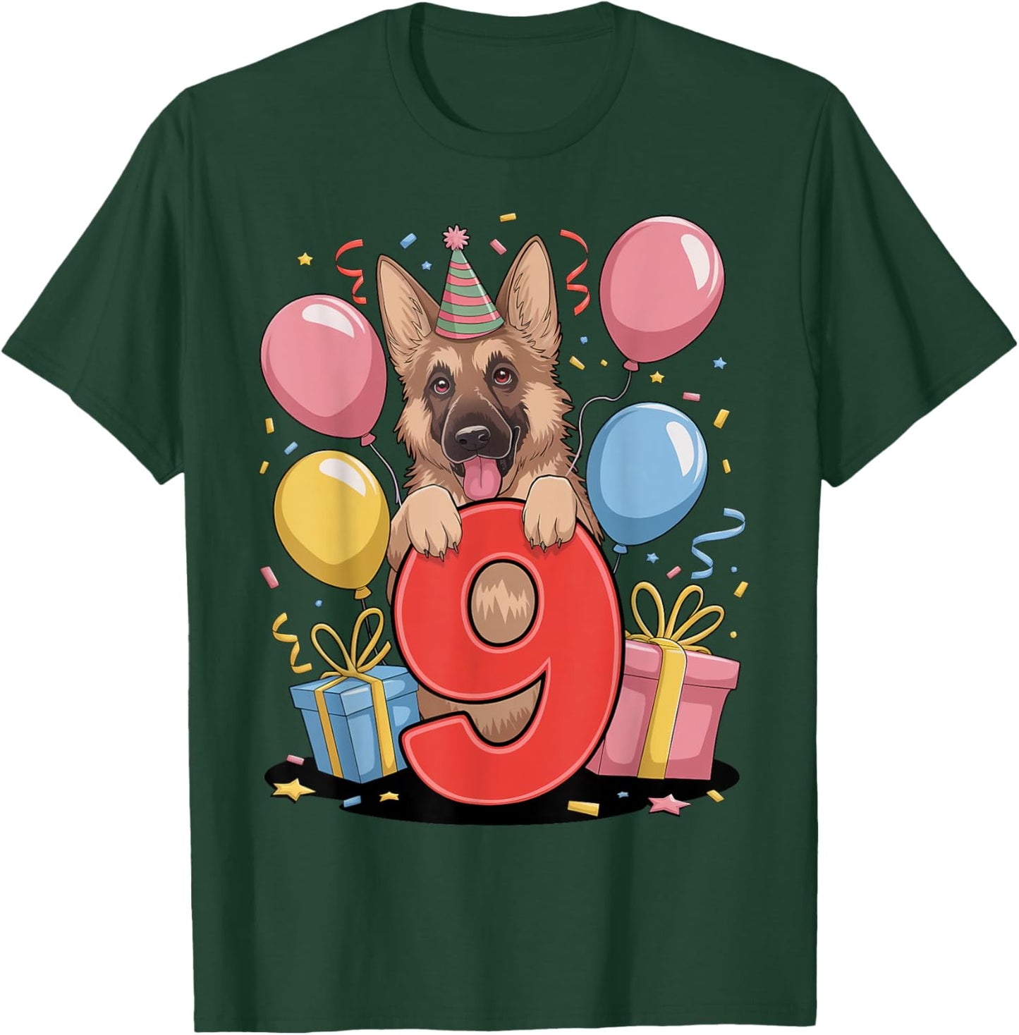 GSD dog 9th birthday boy girl 9 years nine German Shepherd T-Shirt - T-Shirt | Forest