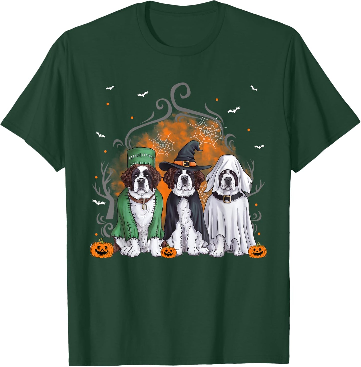 Three Saint Bernard St. Bernard Dog Halloween Ghost Costume Women Kids T-Shirt - T-Shirt | Forest