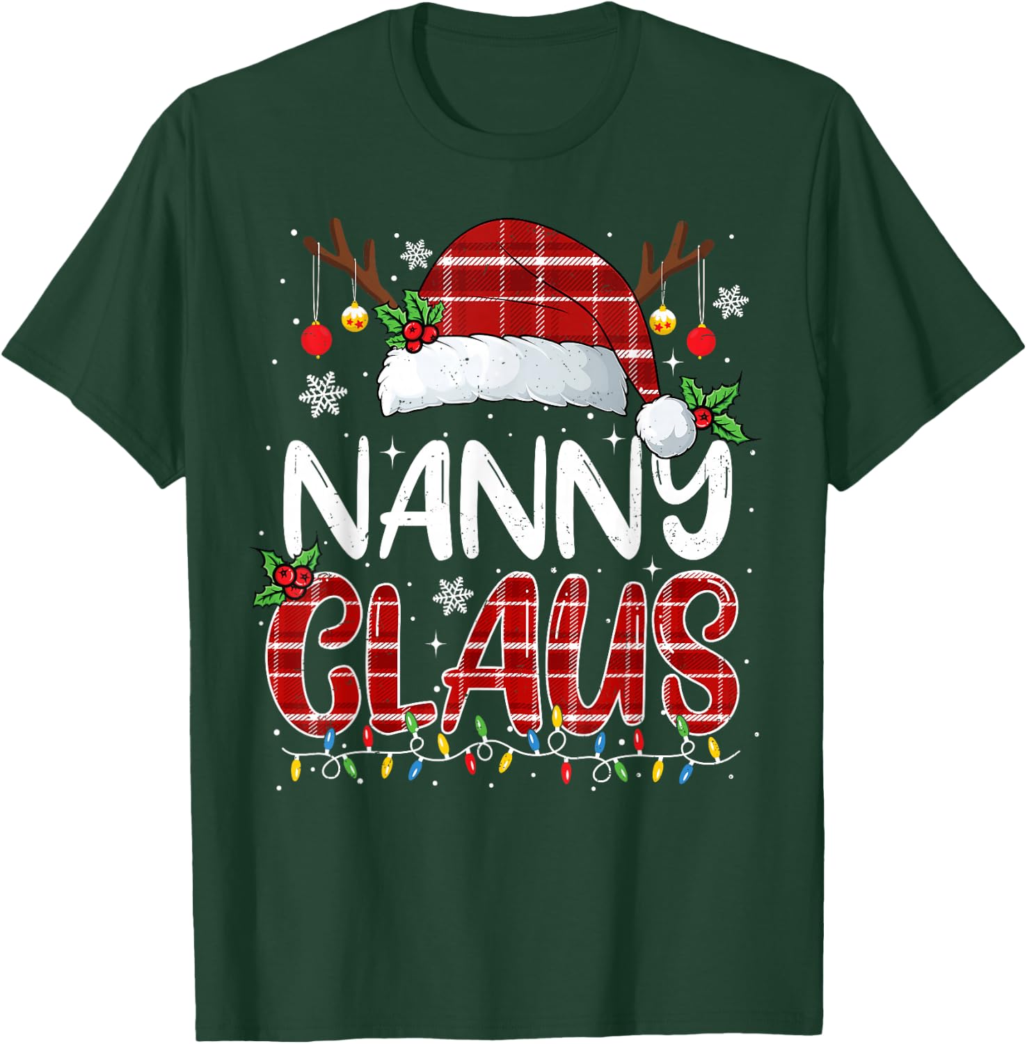 Nanny Claus Christmas Lights Pajama Family Matching T-Shirt - T-Shirt | Forest