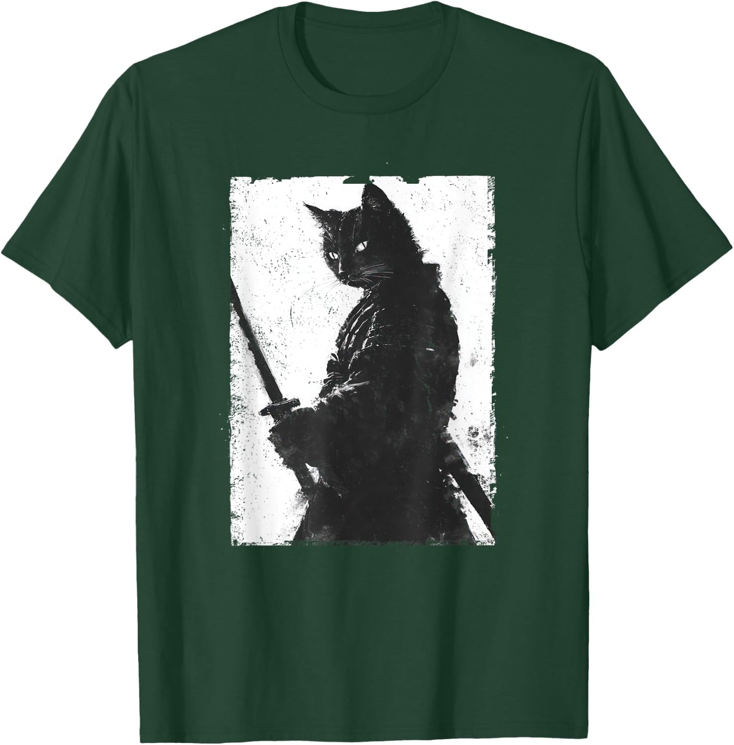 Vintage Samurai Cat Graphic Art Japanese Ukiyo-e Women Girls Kids T-Shirt - T-Shirt | Forest