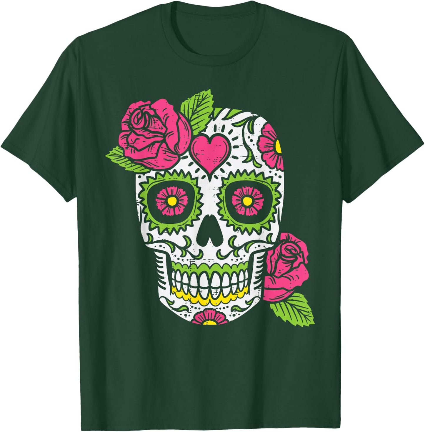 Pink Rose Sugar Skull Dia De Los Muertos Mexican Halloween T-Shirt - T-Shirt | Forest