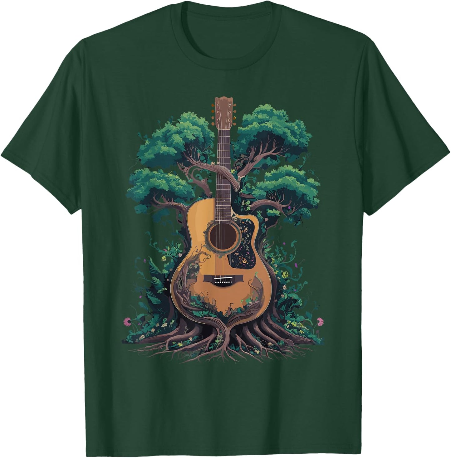 Acoustic Guitar Tree Musician Guitarist T-Shirt - T-Shirt | Forest