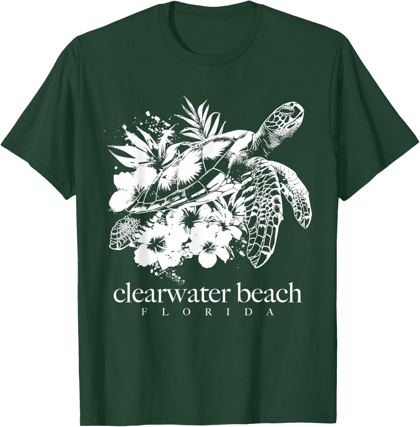 Clearwater Beach Florida Sea Turtle Flowers Surfer Souvenir T-Shirt - T-Shirt | Forest