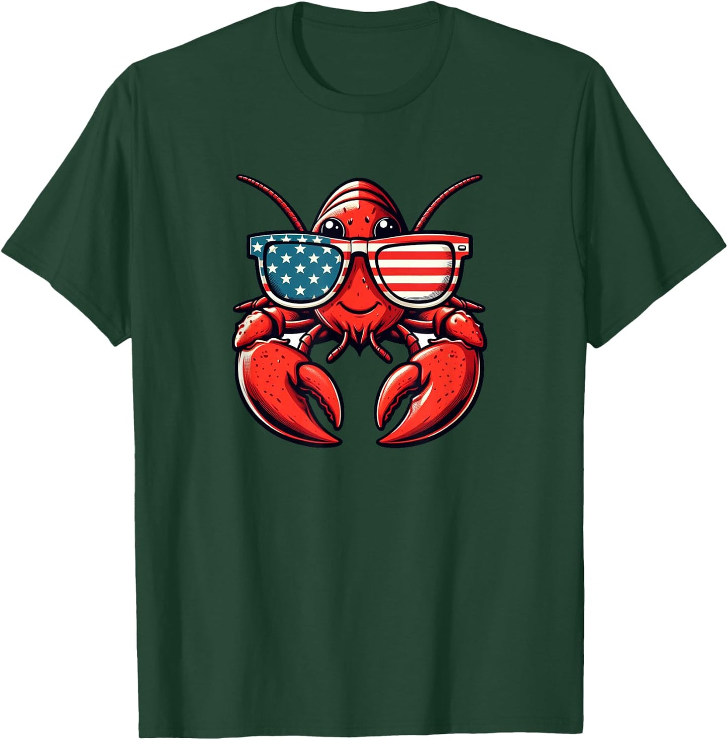 Lobster 4th of July US Flag Patriotic T-Shirt - T-Shirt | Forest