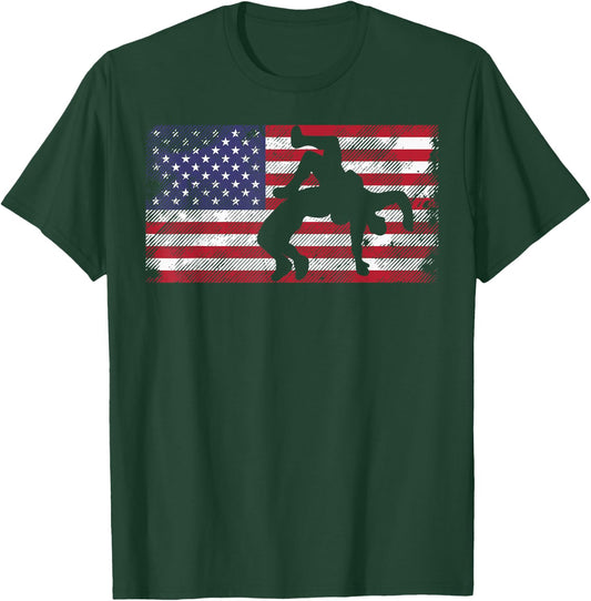 Distressed American Flag Wrestling Wrestler Women Men Kids T-Shirt - T-Shirt | Forest