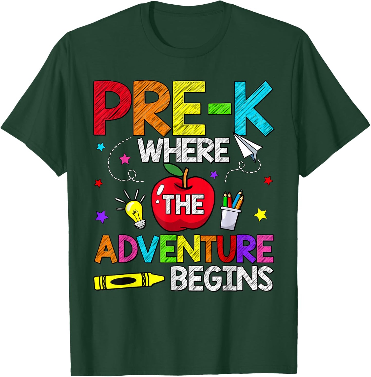 Pre-K Where The Adventure Begins Back To School Teacher Kids T-Shirt - T-Shirt | Forest