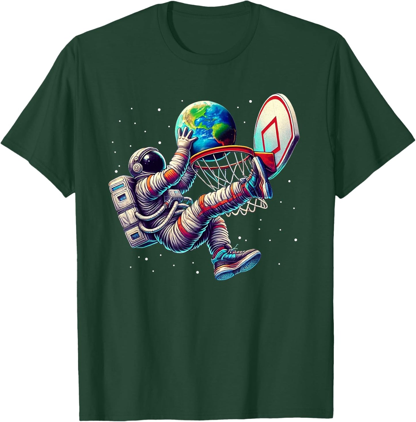 Astronaut Basketball Men Women Kids Outer Space T-Shirt - T-Shirt | Forest
