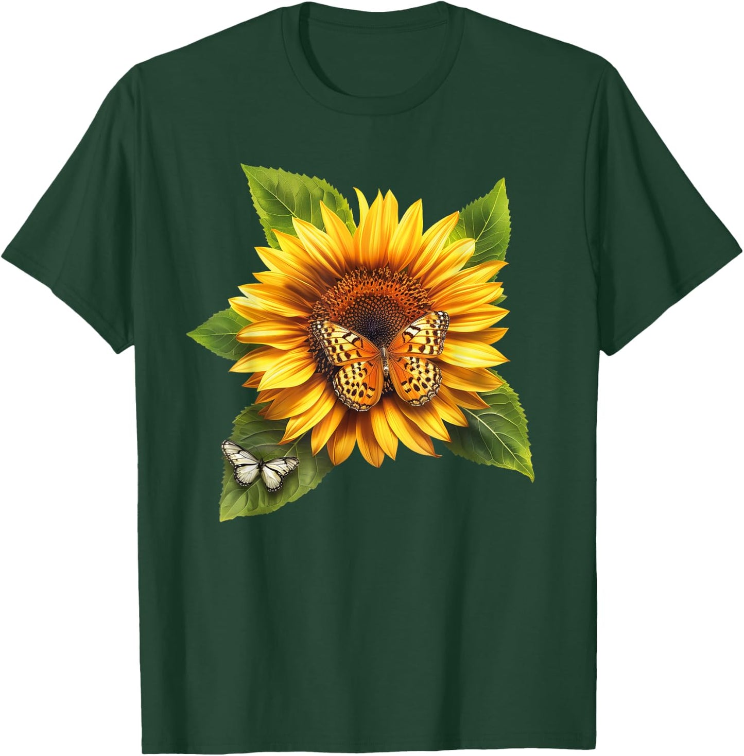 Butterfly Sunflower Floral Flower T-Shirt - T-Shirt | Forest
