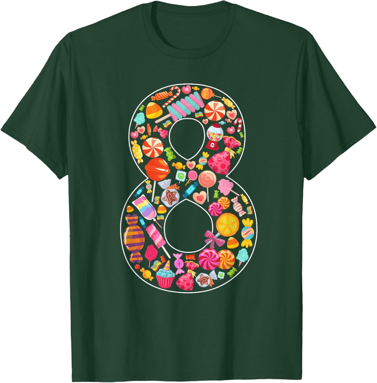 8th Birthday Candy Theme 8 Year Old Party Kids T-Shirt - T-Shirt | Forest