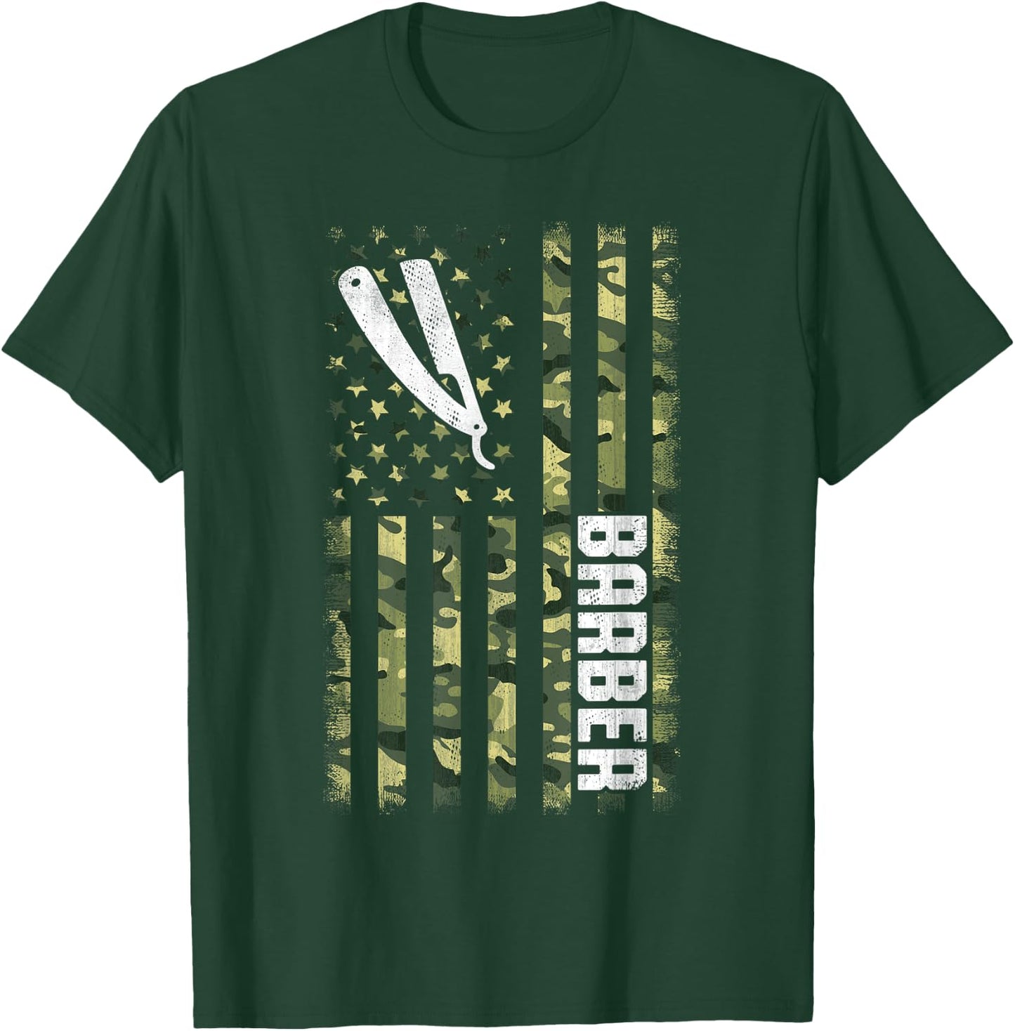 Camo American Flag USA Camouflage Patriotic Barber Women Men T-Shirt - T-Shirt | Forest