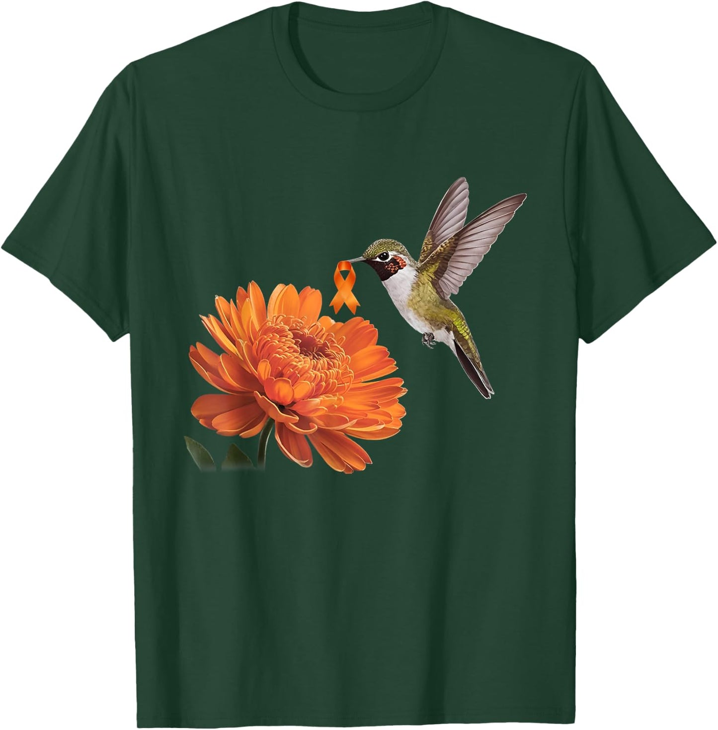 Hummingbird Sunflower Daisy Orange Ribbon Leukemia Awareness T-Shirt - T-Shirt | Forest