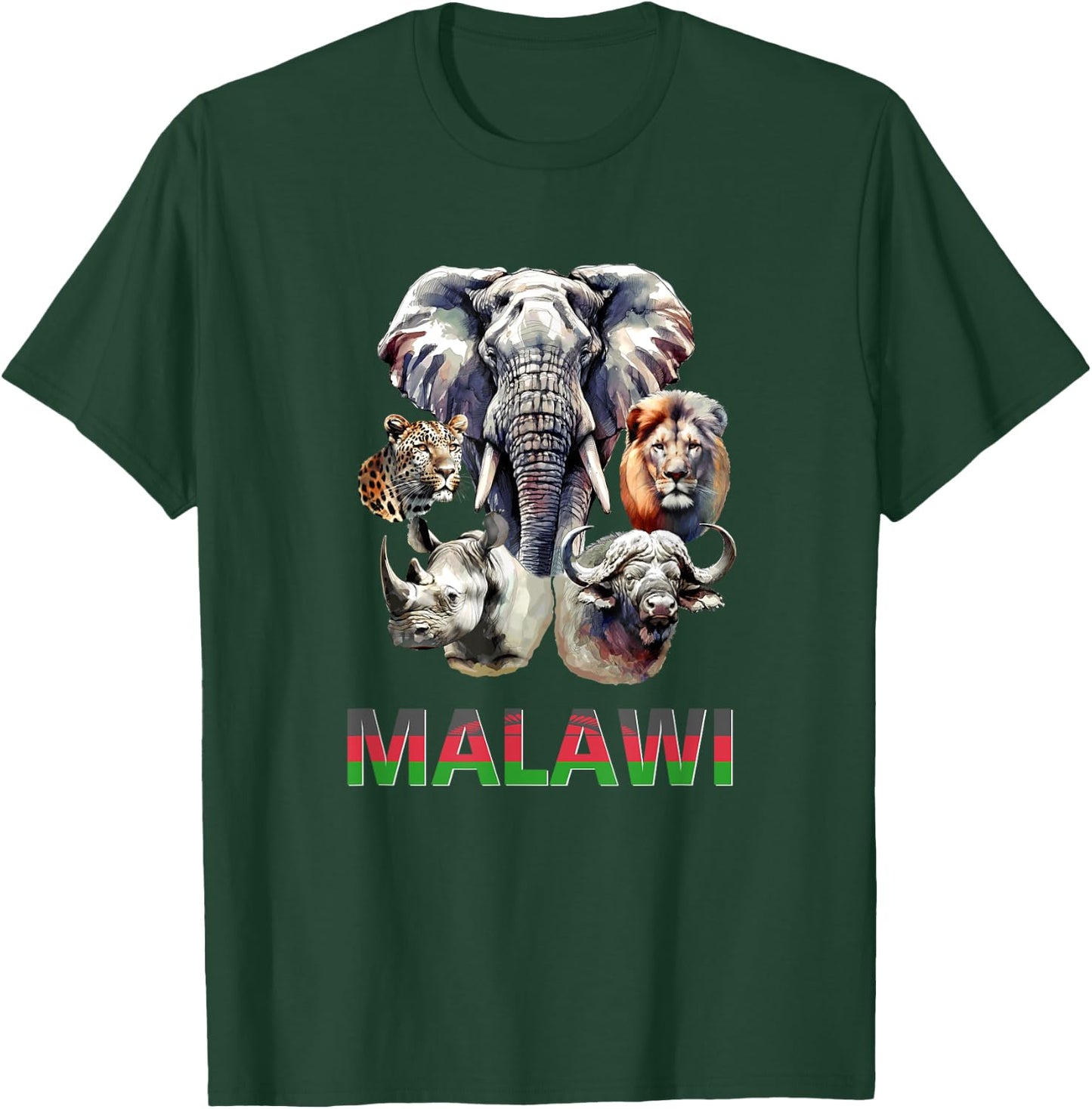 Malawi Big Five Wildlife in Watercolor for Malawi Fans T-Shirt - T-Shirt | Forest