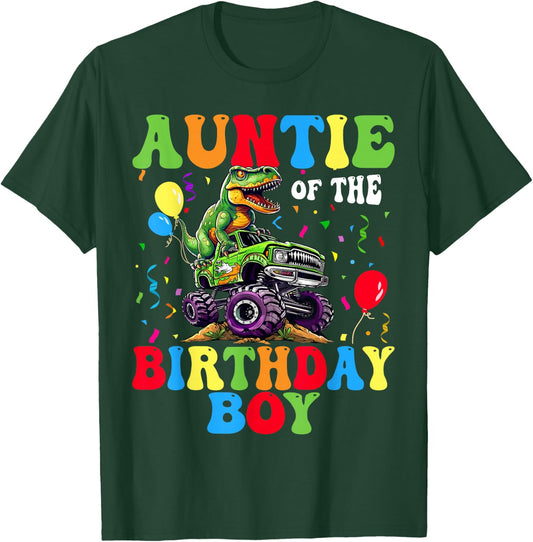 Auntie Of The Birthday Boy Dinosaur Monster Truck T-Shirt - T-Shirt | Forest