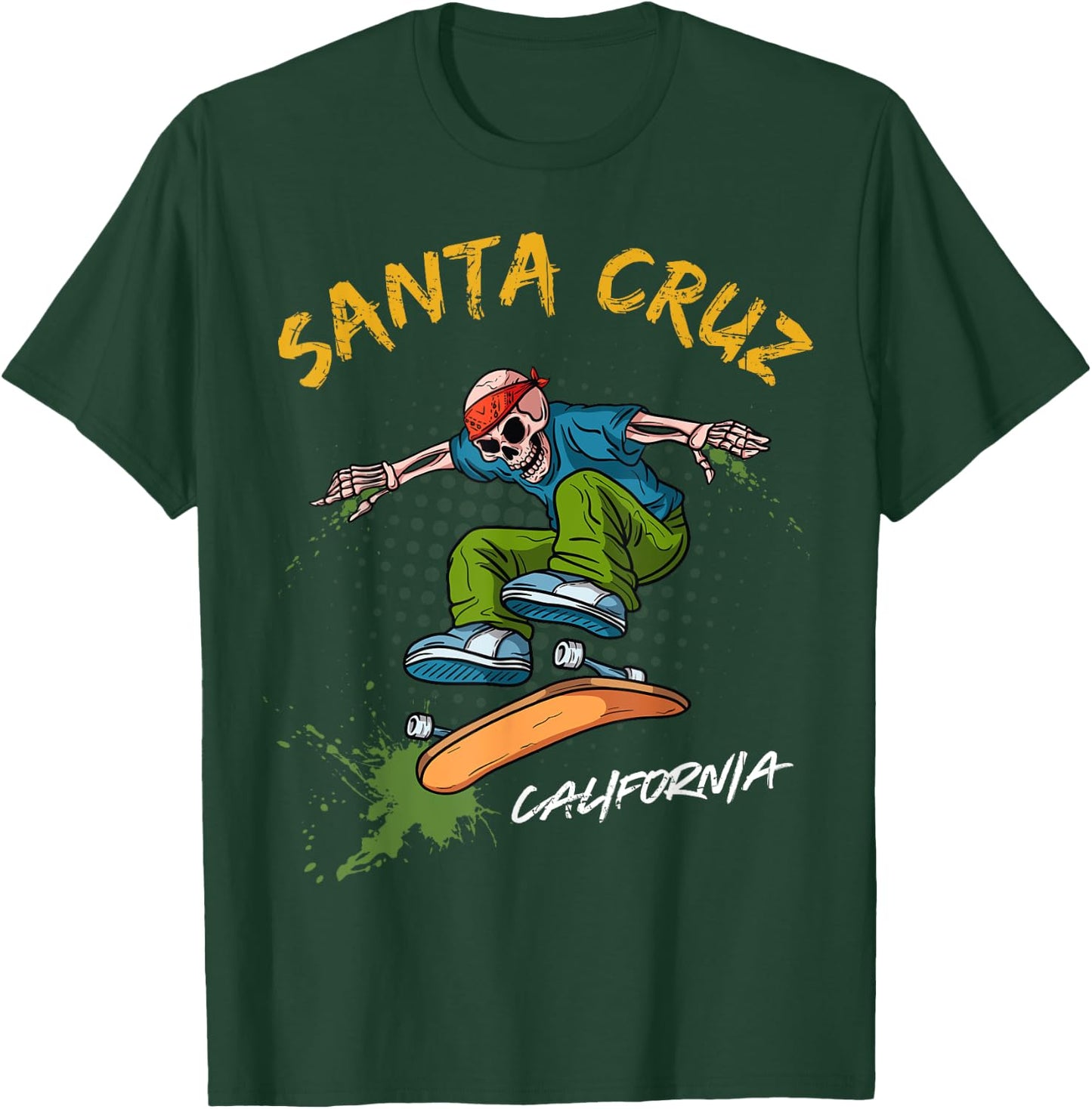 Santa-Cruz Skeleton Skateboard Beach Funny Halloween men T-Shirt - T-Shirt | Forest