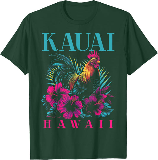 Kauai Hawaii Chicken Hawaiian Hibiscus Flowers Vintage T-Shirt - T-Shirt | Forest