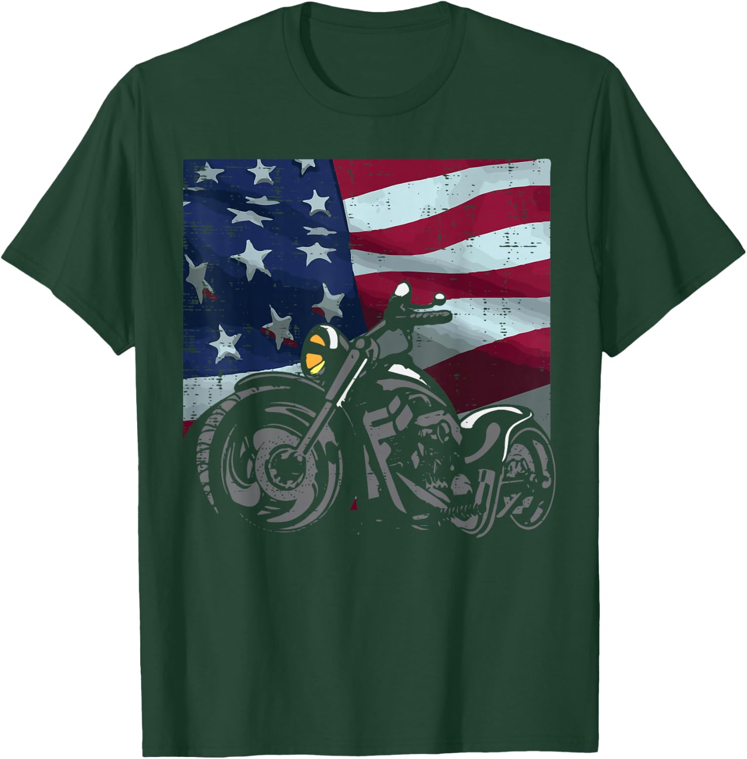 Motorcycle US Flag Biker Motorbike Patriotic Men Women Kids T-Shirt - T-Shirt | Forest