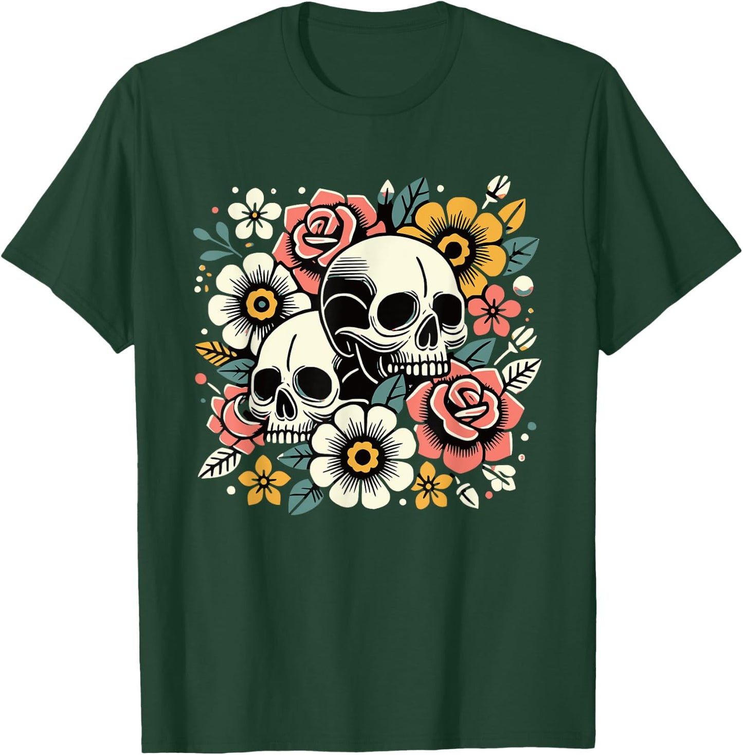 Boho Wildflowers Floral Nature Flower Skull Graphics T-Shirt - T-Shirt | Forest