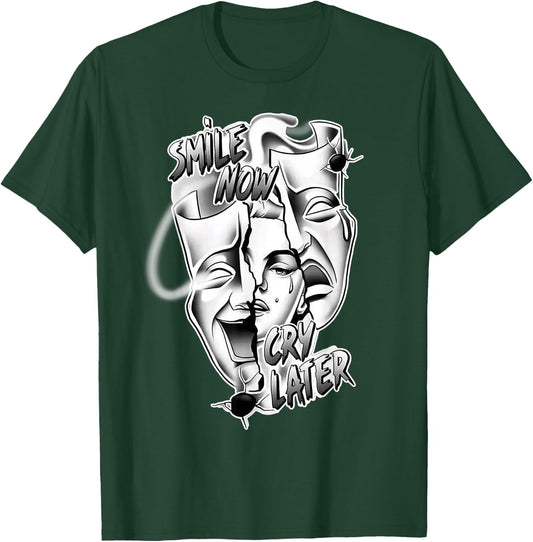 Smile Now Cry Later Pretty Girl Chicano Blackwork T-Shirt - T-Shirt | Forest